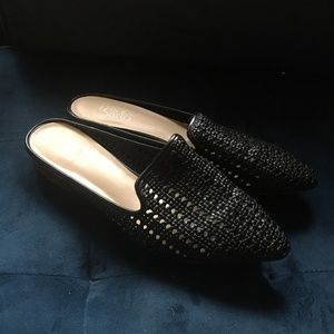 Franco Sarto Black Woven Mules